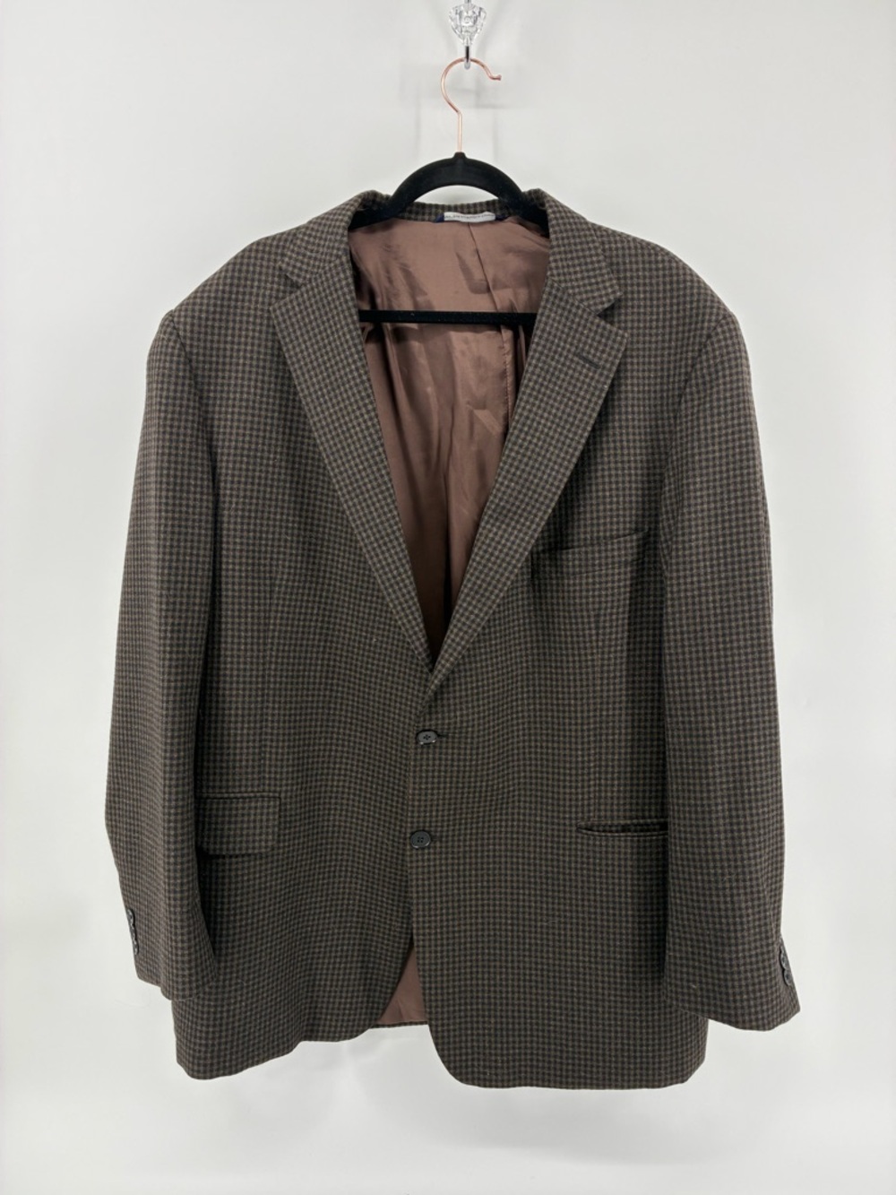 Coppley Men's Brown 100% Wool Houndstooth Blazer Classic Two-Button Suit Jacket